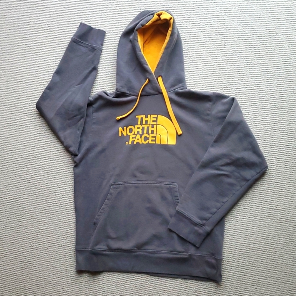 The North Face Hoodie Grey Yellow Size M.